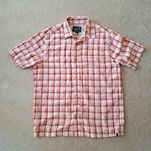 Woolrich Men's Plaid Shirt Size Large Red Beige Short Slv Casual Button Front